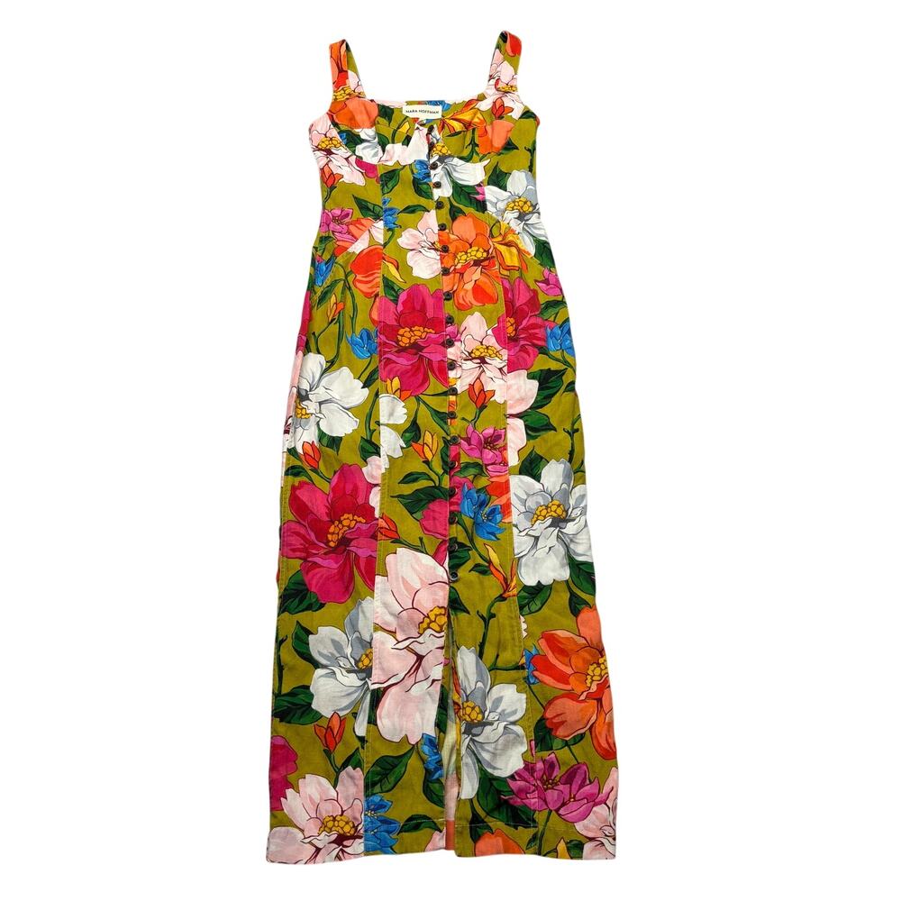 Mara Hoffman Floral Angelica Button Linen-Blend Midi Dress Women's 4 - Picture 1 of 10